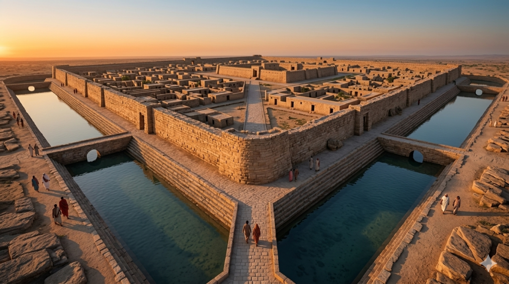 The Stone-Cut Sovereignty: Decoding the 4,500-Year-Old Hydraulic Genius of Dholavira Ancient stone-cut water reservoir at Dholavira, UNESCO World Heritage site, India.