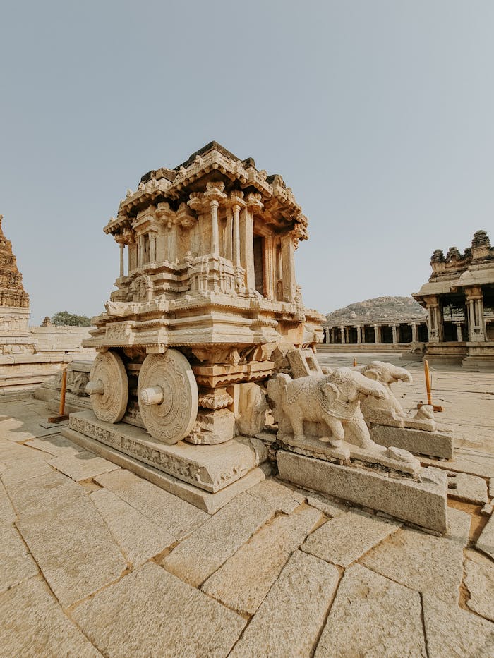 Magnificent stone chariot of Hampi, India showcasing ancient Indian architecture.
