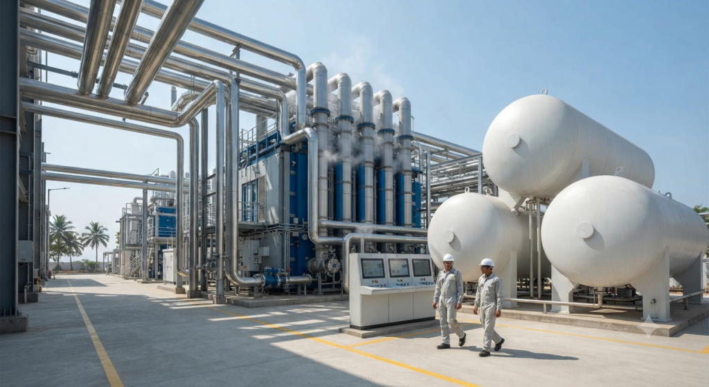 Fueling the Future: India’s Roadmap to Becoming a Global Green Hydrogen Hub Inside a Green Hydrogen Production Hub facility near the Gujarat coast
